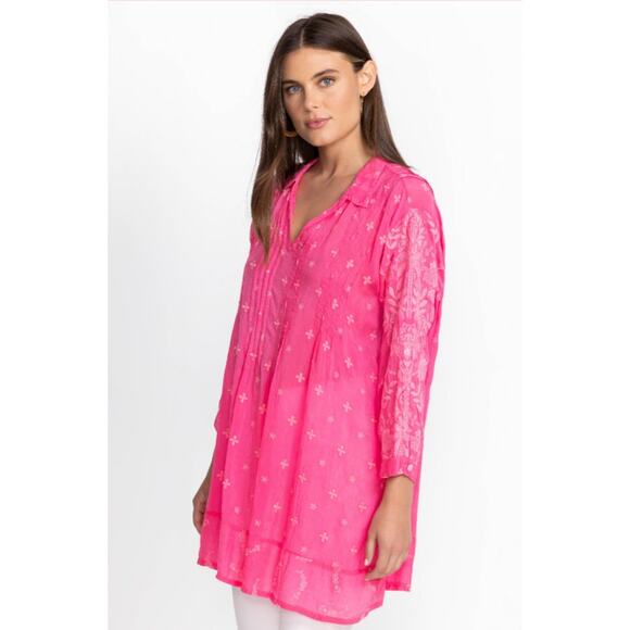 Johnny Was Womens Marti Vera Tunic Top Embroidered Long Sleeves Hot Pink S NEW - Picture 1 of 7